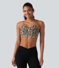 OneForm Seamless Flow Leopard Print Adjustable Straps Ruched Built-in Bra Yoga Sports Bra