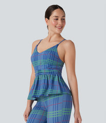 Ruffle Hem Plaid InstantCool Yoga Cami Top