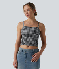 Gingham Ruched Cropped Workout Tank Top