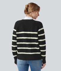 V-neck Long Sleeve Striped Casual Cardigan