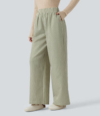 High Waisted Stripes Baggy Lounge Pants with Pockets