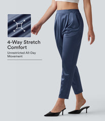 High Waisted Tapered Satin Casual Pants with Pockets