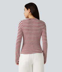 Henley Neck Long Sleeve Thumb Hole Stripe Casual T-Shirt