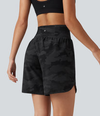 Halara UltraSculpt™ Camo Print High Waisted Tummy Control Curved Hem Running Shorts 7" with Pocket