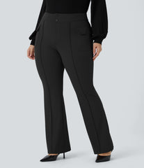 High Waisted Side Flap Pocket Flare Plus Size Casual Cargo Pants