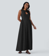 Round Neck Cut Out Sleeveless Maxi Dress
