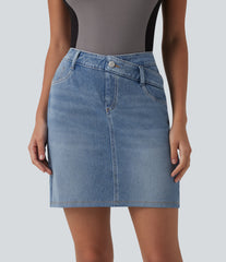 Halara Flex™ Denim Asymmetric Mid Rise Tummy Control Casual Skirt with Pockets