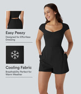 SoftlyZero™ Airy U Neck Cap Sleeve Pocket InstantCool Yoga Romper-Easy Peezy