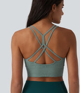 OneForm Seamless Flow Jacquard Crisscross Backless Ruched Built-in Bra Yoga Cropped Tank Top