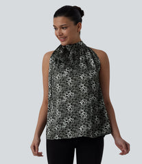 Stand Collar Leopard Print Casual Tank Top