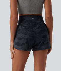 Halara UltraSculpt™ Camo Print High Waisted Tummy Control Curved Hem 2-in-1 Running Shorts 4" with Pocket