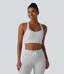 Light Support Racerback Crisscross Stripes Built-in Bra Yoga Sports Bra