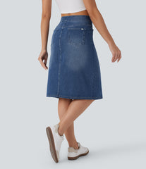Halara Flex™ Mid Rise Pockets Straight Washed Denim Casual Skirt