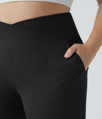 DayStretch Crossover Pocket Hem Plus Size Wide Leg Yoga Pants-Smile