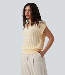 Polo Cap Sleeve Work Sweater