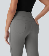 High Waisted Pocket Snap Work Pedal Pusher Pants