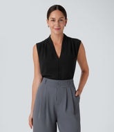 V Neck Sleeveless Work Blouse