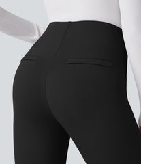 High Waisted Tummy Control Decorative Back Zipper Pockets Herringbone Work Pants