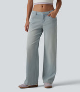 Halara Flex™ Low Rise Straight Leg Washed Casual Jeans with Pockets
