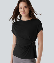 Round Neck Cap Sleeve Work Top