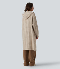 Hooded Long Sleeve Longline Casual Cardigan with Pockets