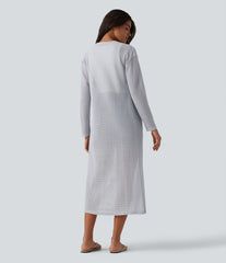 Long Sleeve Longline Casual Crochet Knit Coat