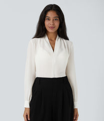 V Neck Long Sleeve Work Blouse