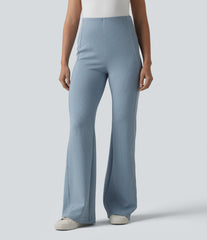SpacerTek™ Ribbed High Waisted Tummy Control Casual Flare Pants with Pocket
