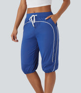 SoftlyZero™ Airy Mid Rise Drawstring Pocket Color Block Contrast Binding InstantCool Dance Pedal Pusher Joggers -UPF50+