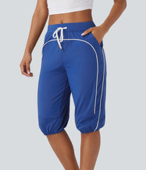 SoftlyZero™ Airy Mid Rise Drawstring Pocket Color Block Contrast Binding InstantCool Dance Pedal Pusher Joggers -UPF50+