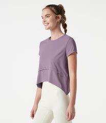 Halara UltraSculpt™ Cool Quick Dry Round Neck Short Sleeve High Low Loose Fit Running Sports Top-UPF 50+