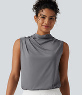 Mock Neck Keyhole Back Sleeveless InstantCool Work Top-UPF50+