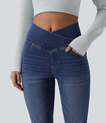 Halara Flex™ Crossover High Waisted Casual Denim Leggings with Pockets