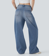Halara Flex™ Mid Rise Washed Casual Baggy Jeans with Pockets