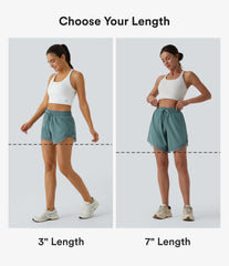 Mid Rise Drawstring Contrast Mesh 2-in-1 Flowy Yoga Shorts 7''