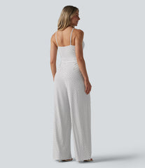 V Neck Polka Dot Slip Jumpsuit with Pockets-Easy Peezy Edition