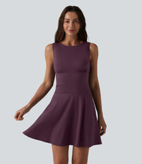 Boat Neck Sleeveless Flare Mini Casual Dress with Pockets