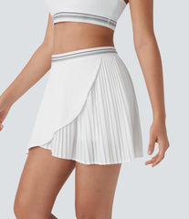 Mid High Waisted 2-in-1 Pocket Pleated Asymmetric Hem Quick Dry Mini Tennis Skirt