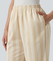 High Waisted Straight Leg Stripe Lounge Pants with Pockets