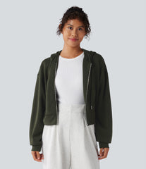 Hooded Drawstring Zipper Long Sleeve Casual Sports Sweatshirt with Pockets