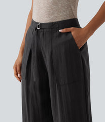 Adjustable High Waisted Linen Work Baggy Pants with Pockets