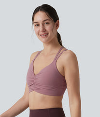 Low Support Crisscross Backless Adjustable Straps Ruched Built-in Bra InstantCool Quick Dry Yoga Sports Bra UPF50+