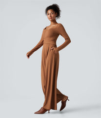 U Back Long Sleeve Casual Jumpsuit with Pockets-Easy Peezy Edition