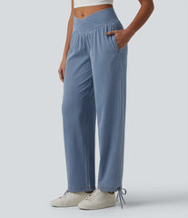 Halara Flex™ Mid Rise Crossover Drawstring Denim Casual Joggers with Pockets