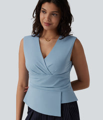 V Neck Sleeveless Work Blouse