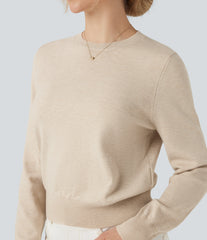 Round Neck Long Sleeve Wool-Blend Work Sweater
