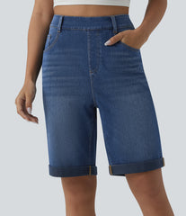 Halara Flex™ High Waisted Rolled Hem Casual Denim Bermuda Shorts with Pockets