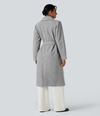 Long Sleeve Belted Longline Fleece Casual Coat with Pockets