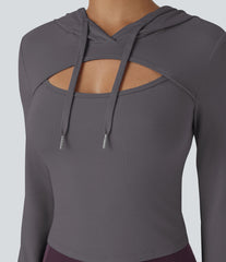 Hooded Drawstring Cut Out Casual Hoodie Sweatshirt