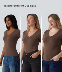 Halara Cotton Jersey V-neck Short Sleeve Built-in Bra Casual T-Shirt B-DD Cups